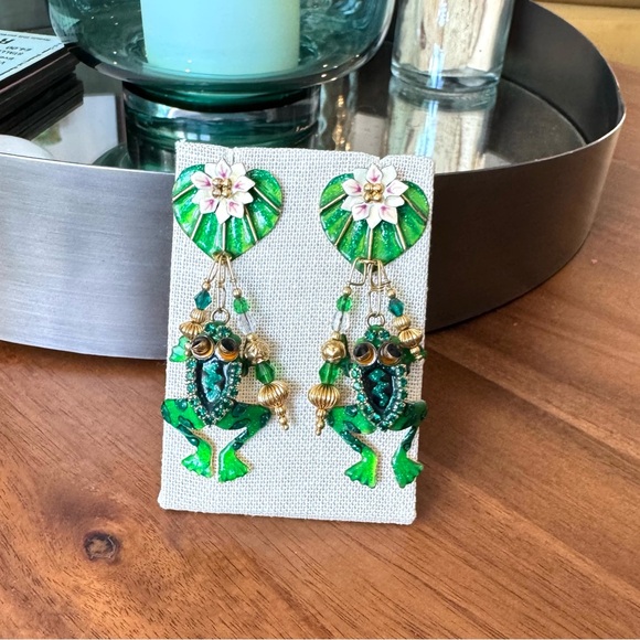 Lunch at the Ritz Green Frog Statement Earrings - Picture 3 of 8